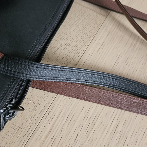 Derek Alexander Two Tone Leather Bag 2 Zip Up Compartments Built In Wallet - Picture 6 of 12